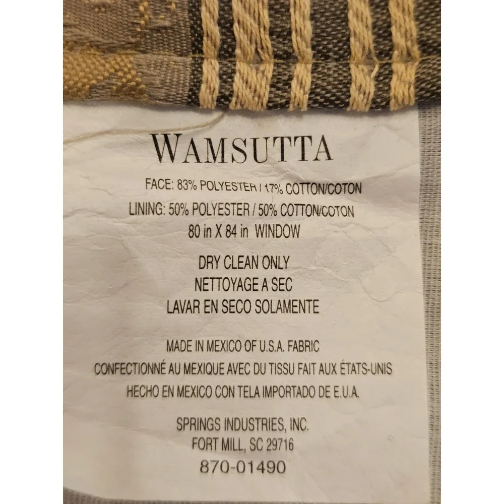 Vintage 90s Wamsutta Lined WindowCurtain Panel 80x84 Floral Damask Striped Taupe